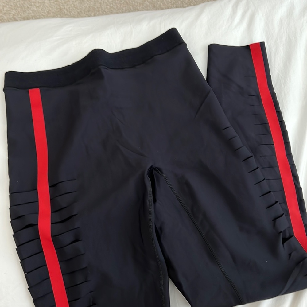 Ultracor Black Legging with Laser Slash/Cut Out and Red Stripe, Sz M